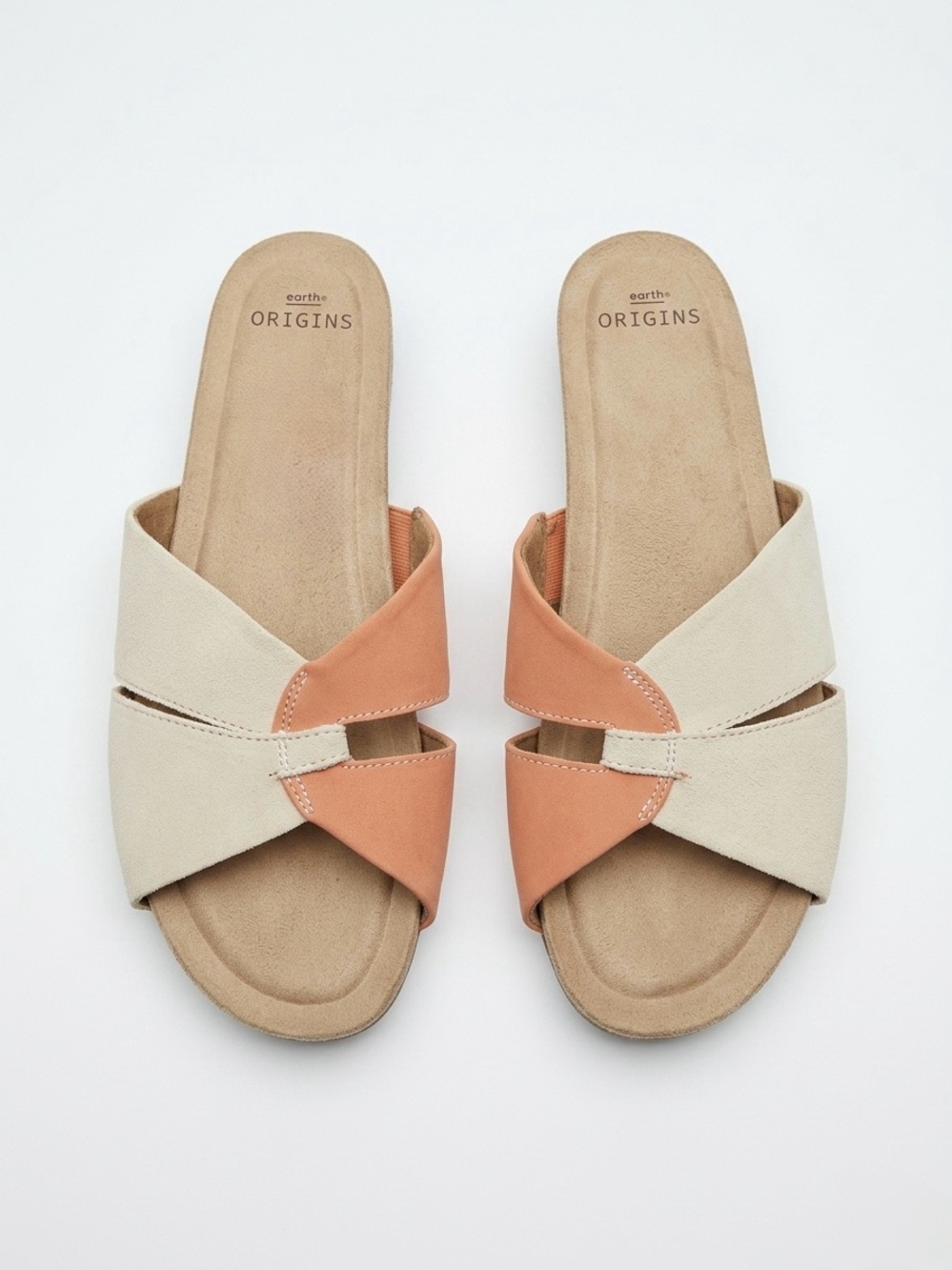 Earth Origins Two-Tone Cream & Peach Crossover Slide Sandals - Picture 1 of 6